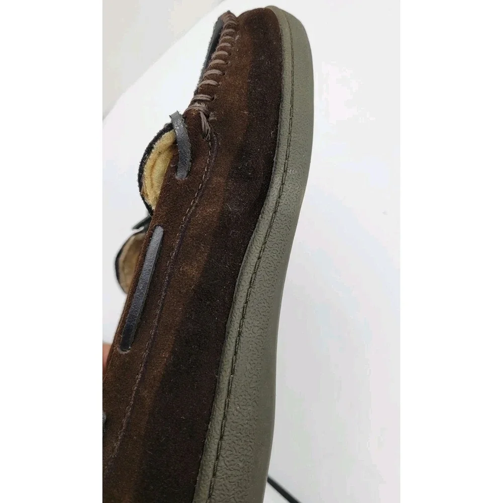 St. Johns Bay Moccasin Slippers Mens 13‎ M Brown Suede Leather Faux Fur Loafers - Picture 13 of 13